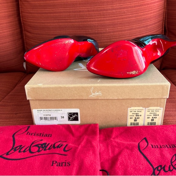 **SOLD Christian Louboutin Amor 100 Patent/VV/Cuoio Black Boot Size 8 **SOLD - Picture 3 of 5